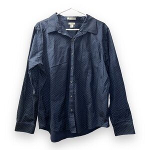 L.L. Bean Blue White Polka Dot Long Sleeve Cotton Wrinkle Free Button Up Shirt